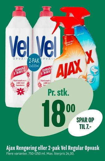 Min Købmand Ajax Rengøring eller 2-pak Vel Regular Opvask tilbud