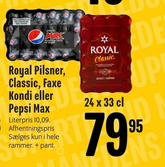 Min Købmand Royal Pilsner, Classic, Faxe Kondi eller Pepsi Max tilbud