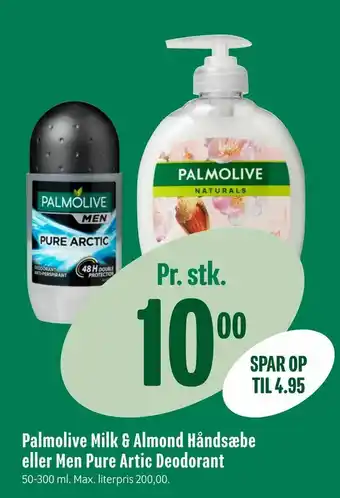 Min Købmand Palmolive Milk & Almond Håndsæbe eller Men Pure Artic Deodorant tilbud