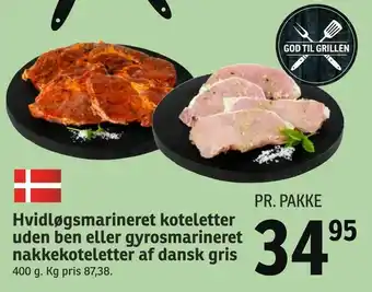 SPAR Hvidløgsmarineret koteletter uden ben eller gyrosmarineret nakkekoteletter af dansk gris tilbud