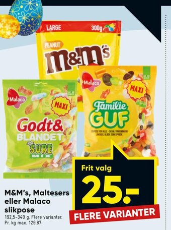 Bilka M&M's, Maltesers eller Malaco Slikpose tilbud