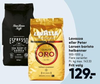 Bilka Lavazza eller Peter Larsen Baristo Helbønner tilbud