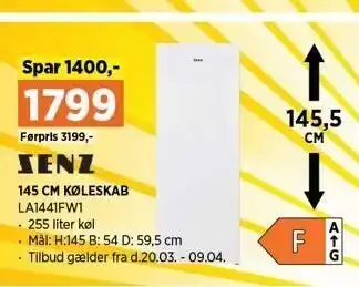 145 cm køleskab