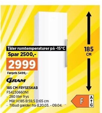 Power 185 cm fryseskab tilbud