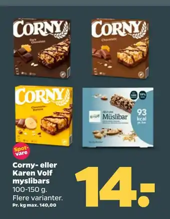 Netto Corny- eller Karen Volf myslibars tilbud