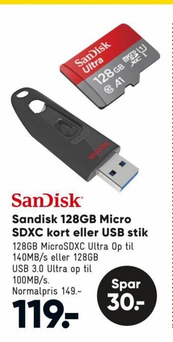 Sandisk 128GB Micro SDXC Kort eller USB Stik