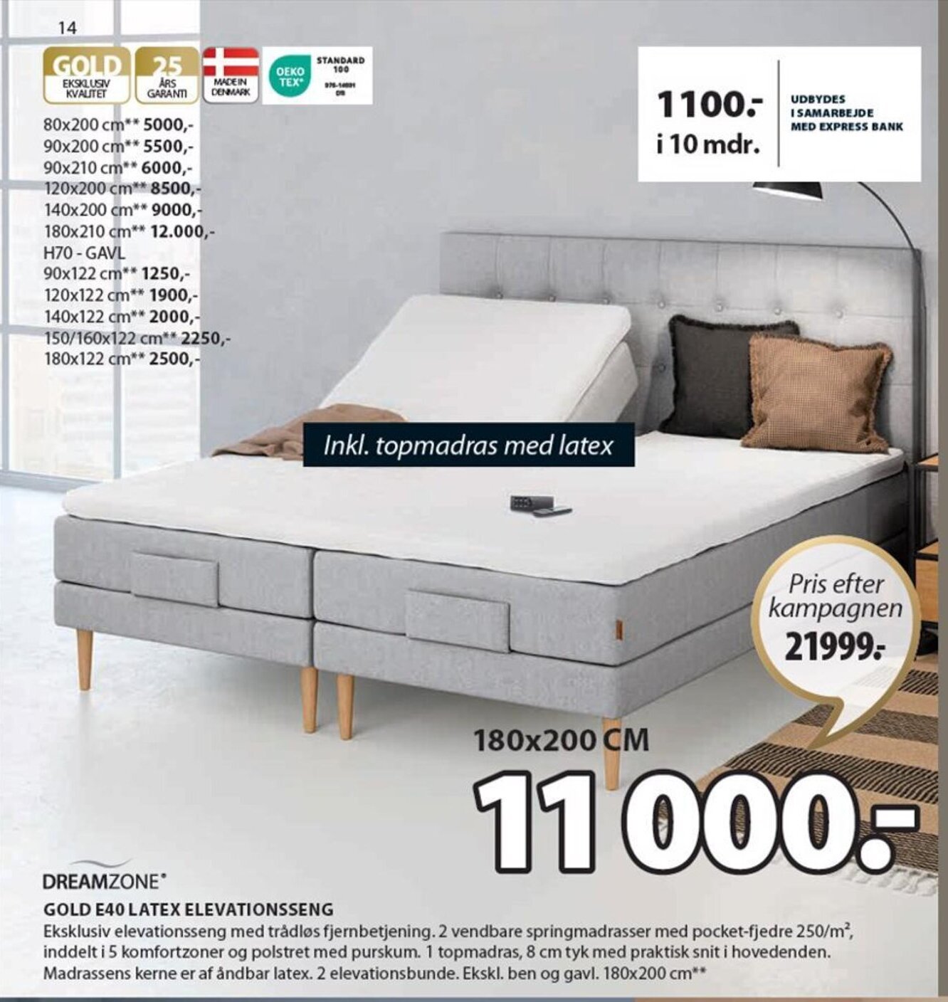 Dreamzone Gold E40 Latex Elevationsseng tilbud hos JYSK