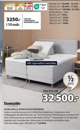 JYSK Dunlopillo E300 Elevationsseng tilbud