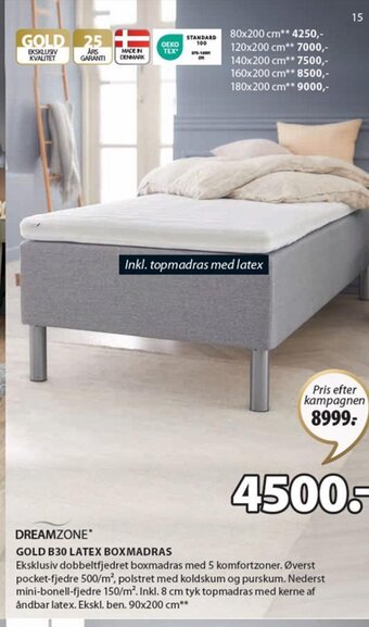 JYSK Dreamzone Gold B30 Latex Boxmadras tilbud
