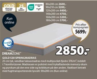 JYSK Dreamzone Gold S30 Springmadras tilbud
