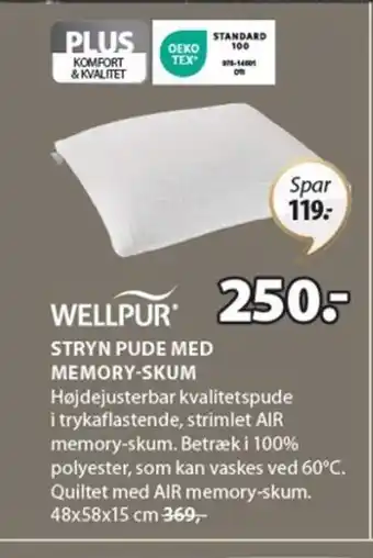 JYSK Wellpur Stryn Pude Med Memory-Skum tilbud