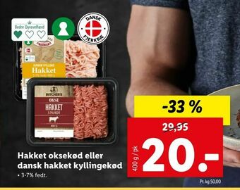 Let-Køb Hakket oksekød eller dansk hakket kyllingekød tilbud