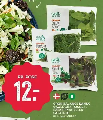 MENY Grøn balance dansk økologisk rucola, babyspinat eller salatmix tilbud