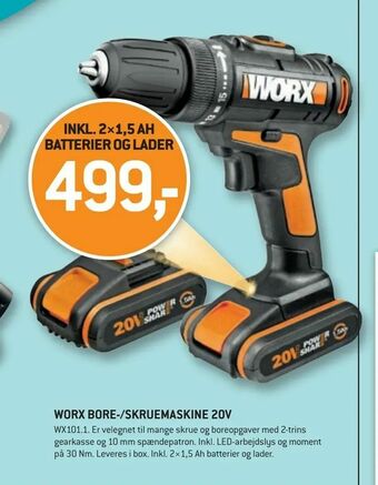 XL-BYG WORX BORE-/SKRUEMASKINE 20V tilbud
