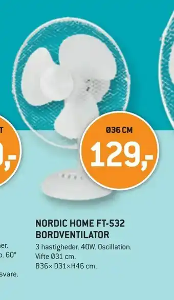 XL-BYG Nordic home ft-532 bordventilator tilbud