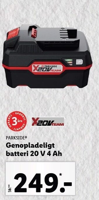 Lidl Parkside genopladeligt batteri 20 v 4 ah tilbud
