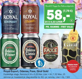 Købmandsgården Royal export, odense, faxe, giraf gold tilbud