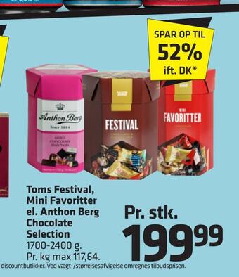Fleggaard Toms festival, mini favoritter el. anthon berg chocolate selection tilbud