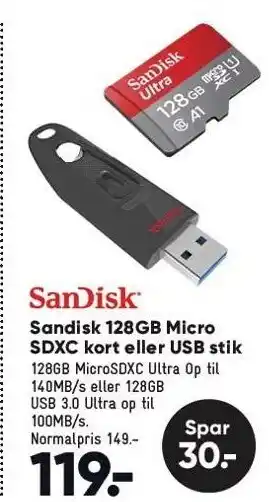 Sandisk 128gb micro sdxc kort el. usb stik