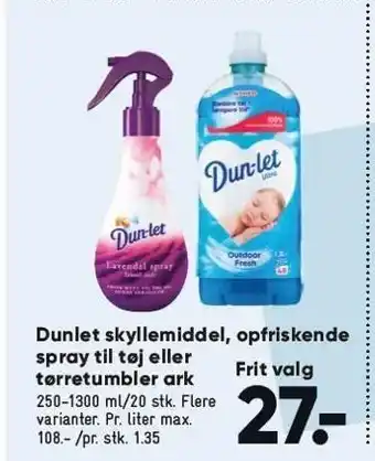 Dunlet skyllemiddel, opfriskende spray til tøj el. tørretumbler ark