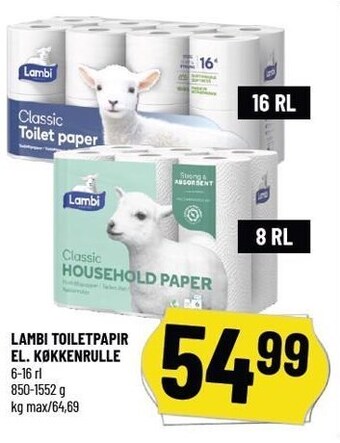 Lambi toiletpapir el. køkkenrulle