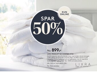 SengeSpecialisten Lixra primaloft bio dunfiber dyne tilbud