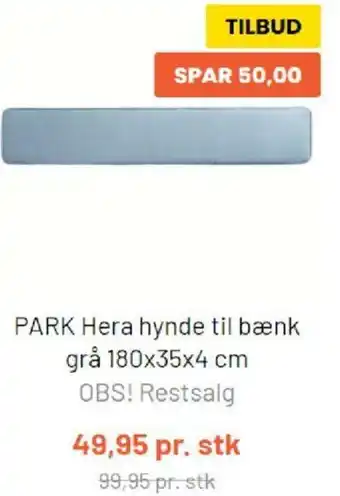 Park Hera Hynde Til Bænk Grå 180x35x4 cm