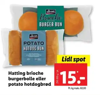 Lidl Hatting Brioche Burgerbolle eller Potato Hotdogbrød tilbud