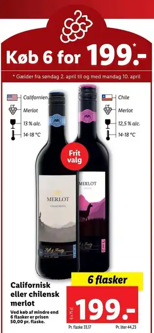 Lidl Californisk eller Chilensk Merlot tilbud