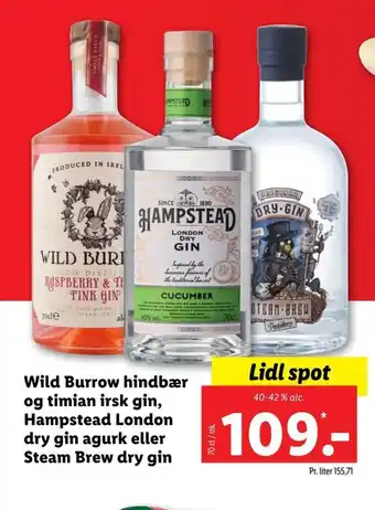 Lidl Wild Burrow Hindbær og Timian Irsk Gin tilbud