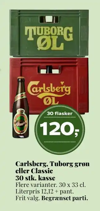 Dagli'Brugsen Carlsberg, tuborg grøn eller classic 30 stk. kasse tilbud