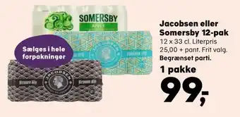 Kvickly Jacobsen eller somersby 12-pak tilbud