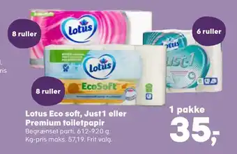 Kvickly Lotus eco soft, just1 eller premium toiletpapir tilbud