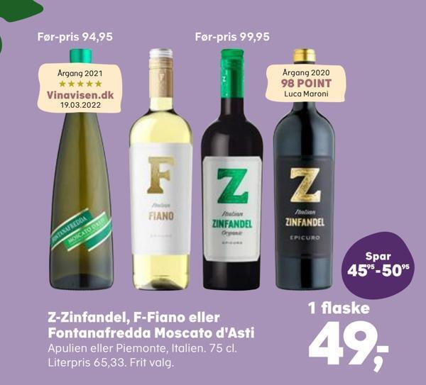 Zzinfandel, ffiano eller fontanafredda moscato d'asti tilbud hos Kvickly