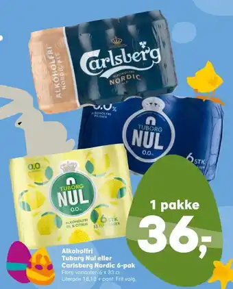 Kvickly Alkoholfri tuborg nul eller carlsberg nordic 6-pak tilbud