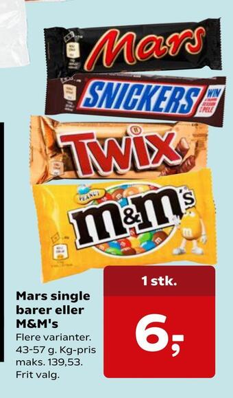 SuperBrugsen Mars single barer eller m&m's tilbud