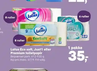 SuperBrugsen Lotus eco soft, just1 eller premium toiletpapir tilbud
