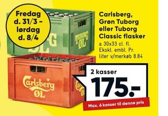 Bilka Carlsberg, grøn tuborg eller tuborg classic flasker tilbud