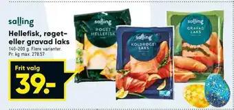 Hellefisk, røget eller gravad laks