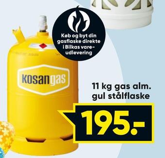 Bilka 11 kg gas alm. gul stålflaske tilbud