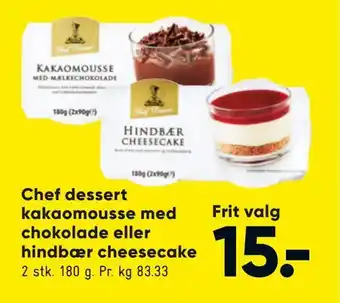 Chef dessert kakaomousse med chokolade eller hindbær cheesecake