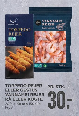 Torpedo rejer eller gestus vannamei rejer rå eller kogte