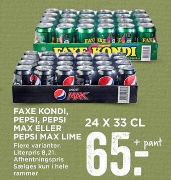 MENY Faxe kondi, pepsi, pepsi max eller pepsi max lime tilbud