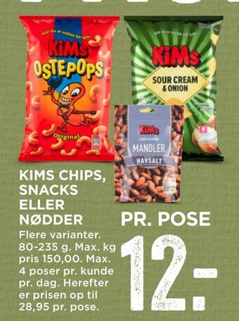 MENY Kims chips, snacks eller nødder tilbud