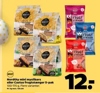 Netto Nordthy mini myslibars eller castus frugtstænger 5-pak tilbud