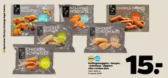 Netto Kyllingenuggets, -schnitzel, -dippers eller cordon bleu -burger tilbud