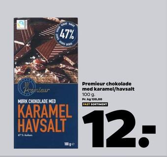 Netto Premieur chokolade med karamel/havsalt tilbud