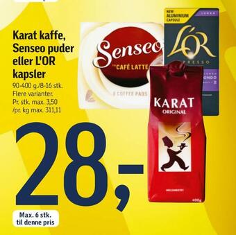 Føtex Karat kaffe, senseo puder eller l'or kapsler tilbud