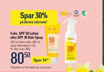 Føtex Spf 50 lotion eller spf 30 kids spray tilbud