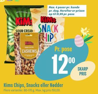 Min Købmand Kims chips, snacks eller nødder tilbud